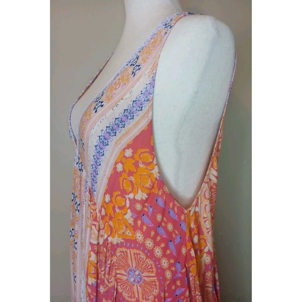 Free People Dress Sz S Plunging V-neckline Handkerchief Hem Floral Print EUC - Picture 3 of 15